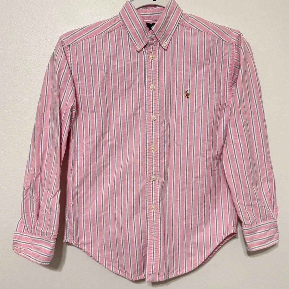 Ralph Lauren Boy’s Striped Button Up Shirt Size 8/10 Cotton Pink blue